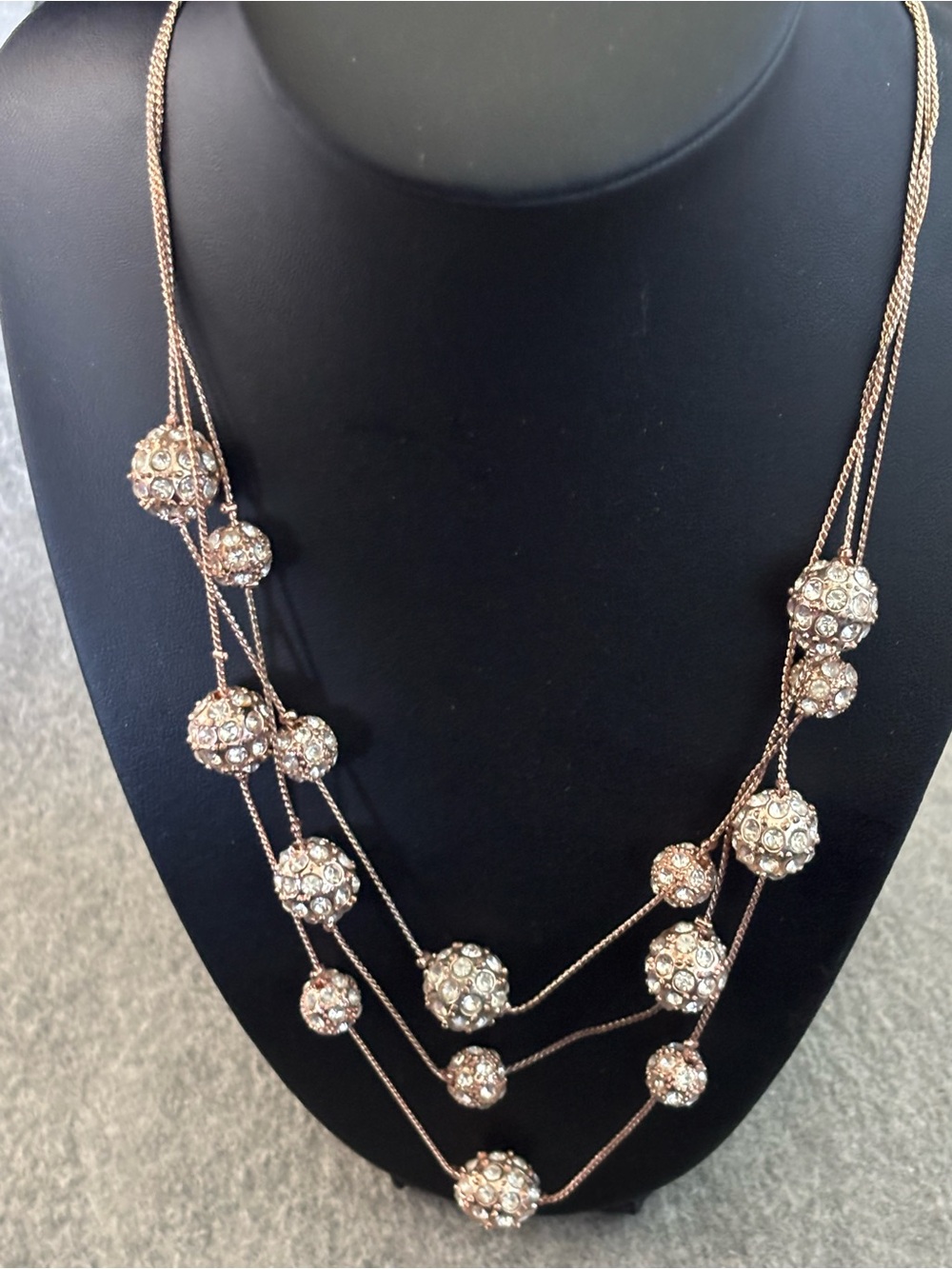 Layered Light Rose Pink Goldtone Crystal Ball Necklace Women’s Jewelry 24”
